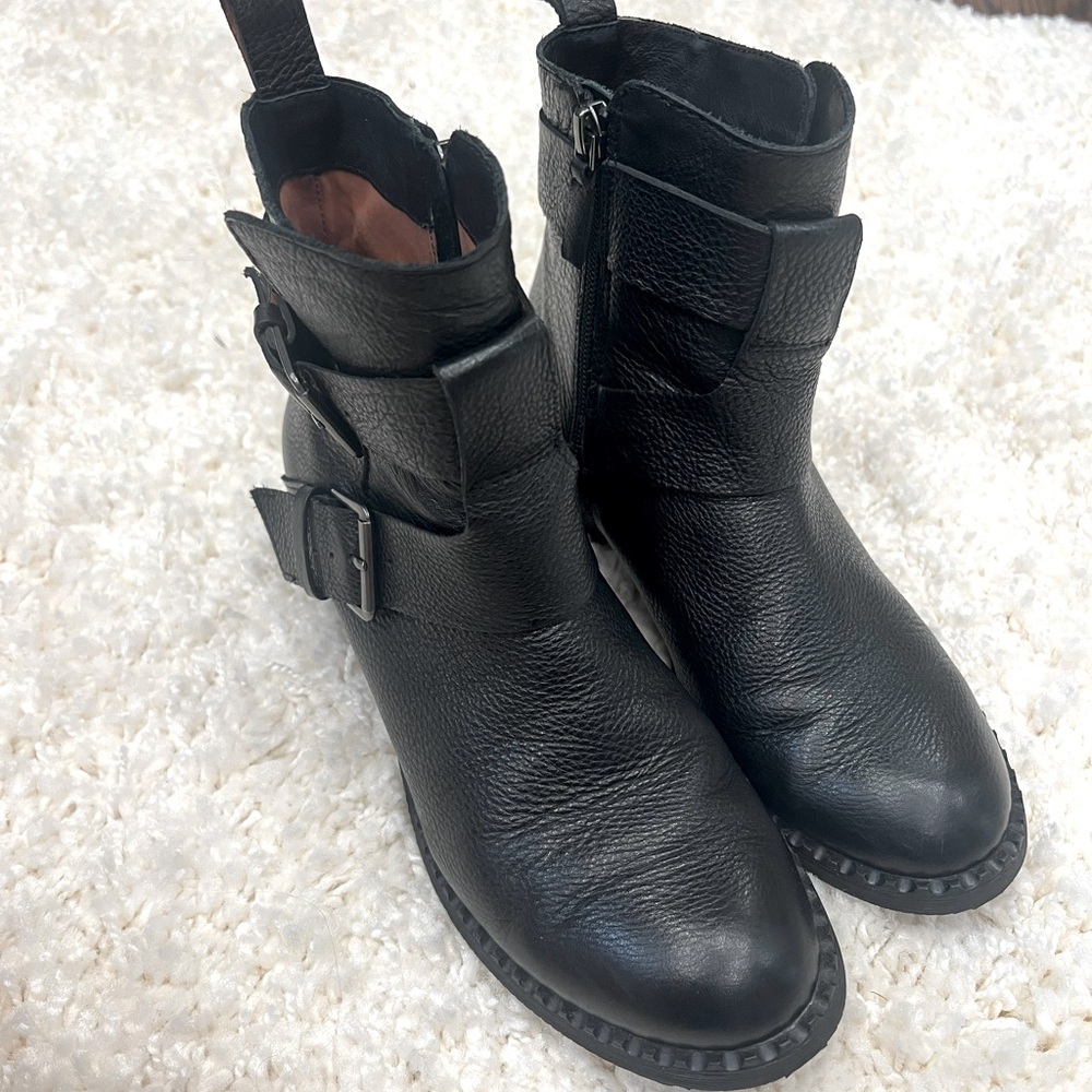 Moto Boots Real Leather Black Buckle Detail